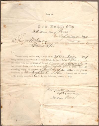 Civil War Draft Notice Document