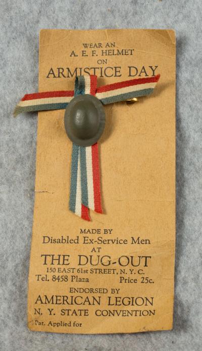 WWI Dugout AEF Helmet Ribbon Pin Armistice Day