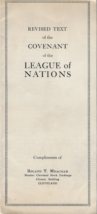 WWI Covenant League of Nations Pamphlet 