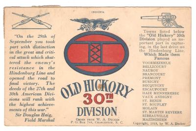 WWI Postcard 30th Infantry Division Division 1919