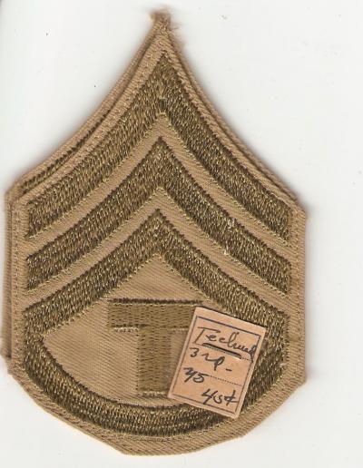 WWII Tech Staff Sergeant Rank Khaki T/3