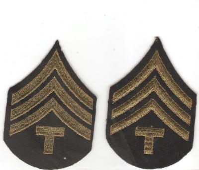 WWII Tech T/4 Sergeant Rank Patches Felt