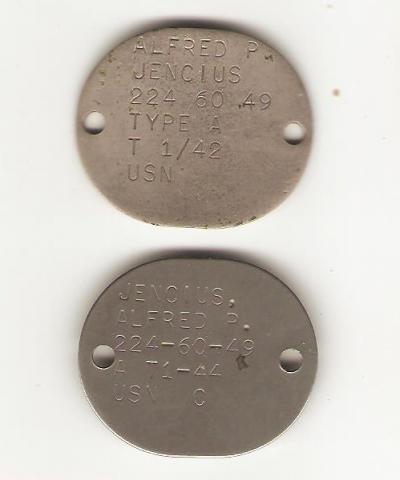 WWII USN Navy Dog Tags Pair Jencius