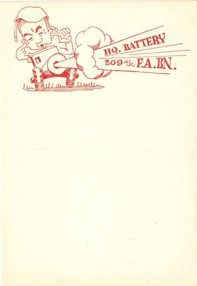 WWII Stationery 209th Field Artillery Battalion 