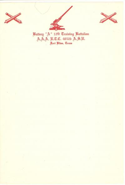 WWII Stationery 12th Training Battalion AAA