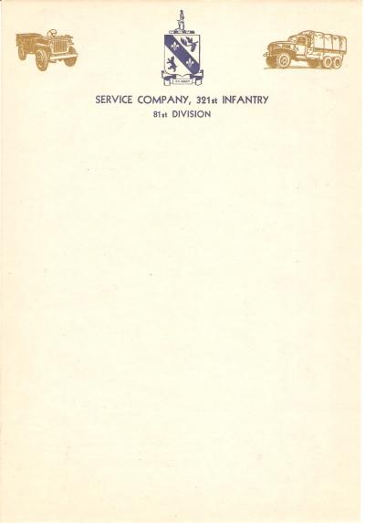 WWII Stationery 321st Infantry Service