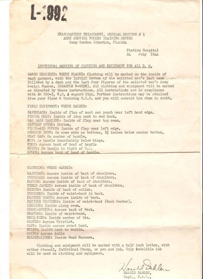 WWII Document Marking Clothing Equipment