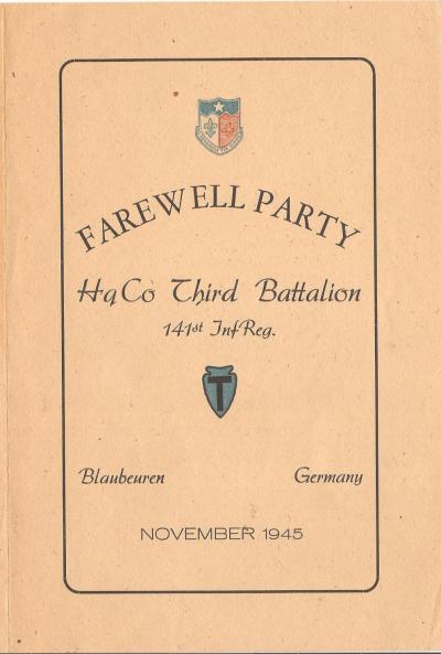 36th Division 141st Infantry Party Menu