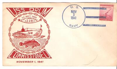 USS Drum 228 Submarine Commissioned Envelope