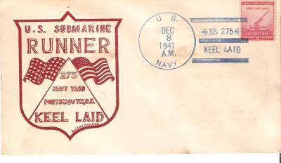 USS Runner Submarine Envelope 1941 Lost at Sea