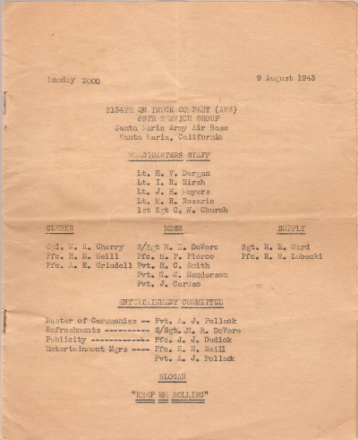 WWII Music Program 2134th QM Truck Company