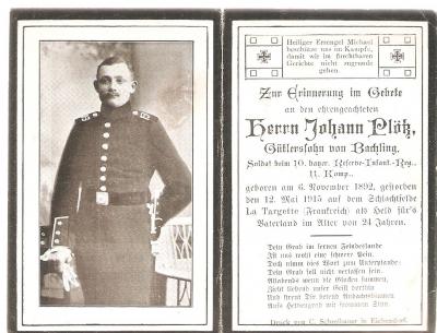 WWI German Remembrance Death Card Infantry 1915