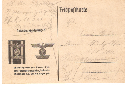 WWII Feldpostkarte Iron Cross Spange Theme