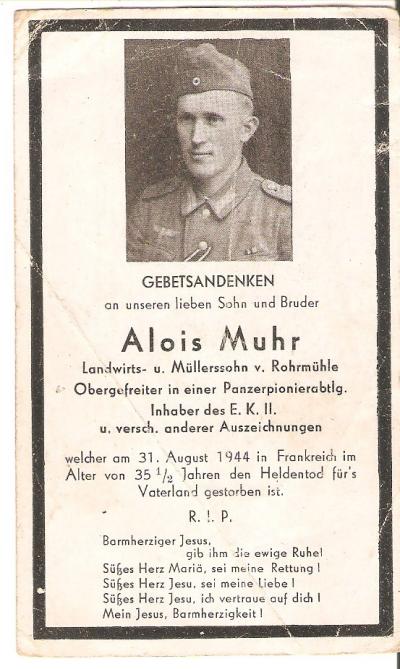 WWII German Death Card Eastern Front Officer