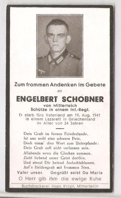 WWII German Death Card Infantry Regiment Greece