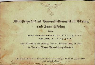 WWII Hermann Goering Dinner Invitation 