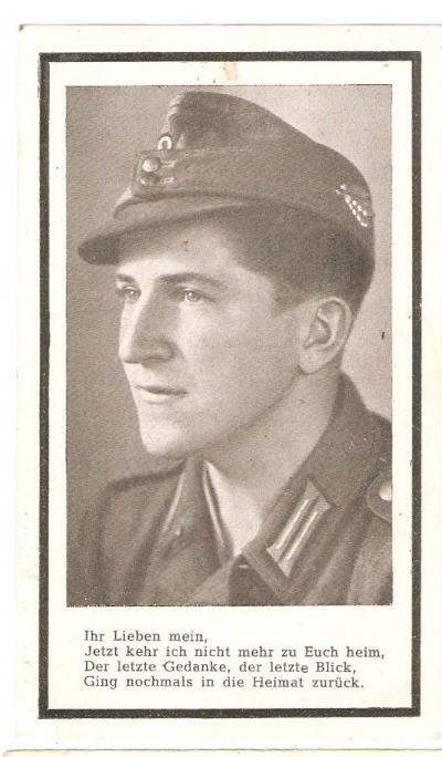 WWII German Death Card Jager Franz Graf