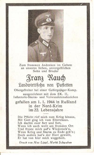 WWII German Death Card Crimea