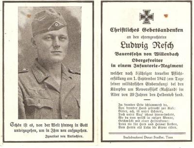 WWII German Death Card Infantry Russia