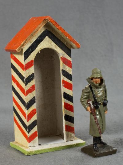 German Toy Sentry Soldier and Guard Shack