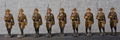 German 9 Toy Marching French Soldiers Elastolin