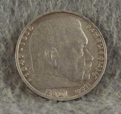 German 1936 A Coin 5 Mark Hindenburg