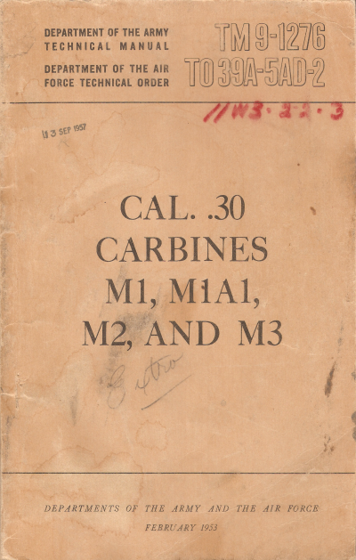 Field Manual 30 cal Carbines M1 M1A1 M2 1953