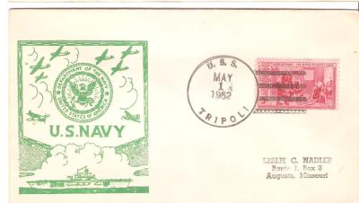 USS Tripoli USN Navy Ship Canceled Envelope 1952