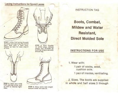 Combat Boot instruction Card