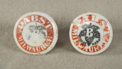 Two Porcelain Pabst Beer Bottle Stoppers 1893